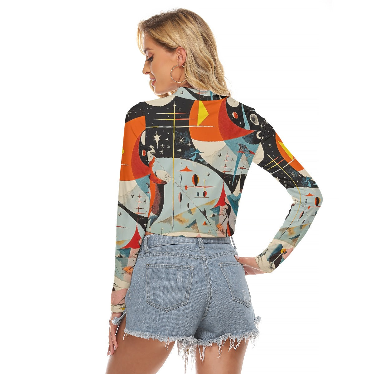 All-Over Print Women's Hollow Chest Keyhole Tight Crop Top