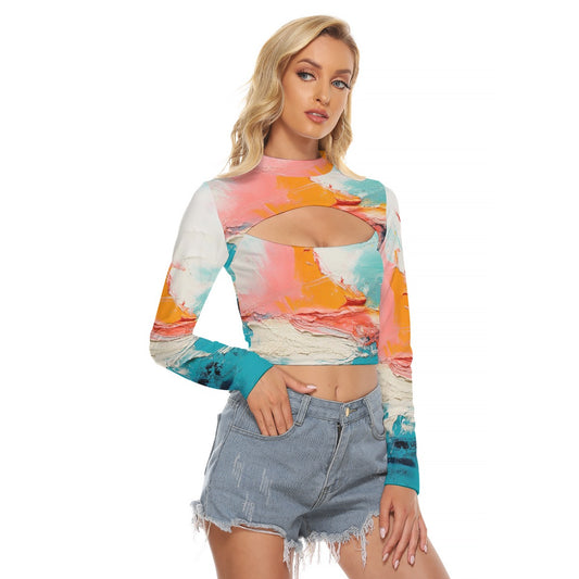 All-Over Print Women's Hollow Chest Keyhole Tight Crop Top