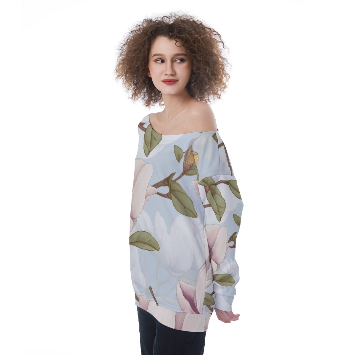 All-Over Print Oversized Women's Off-Shoulder Sweatshirt