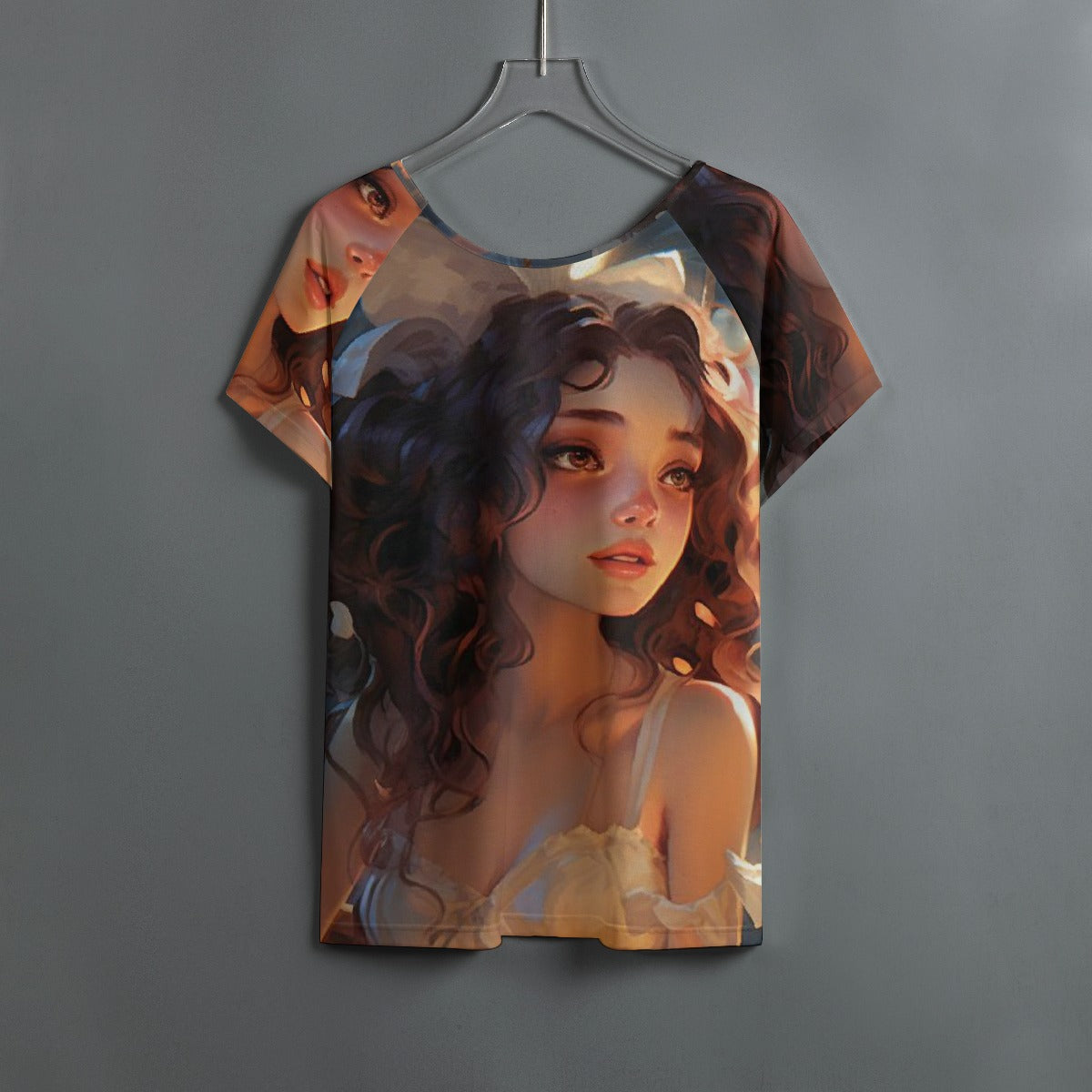All-Over Print Women's Round Neck T-shirt With Raglan Sleeve