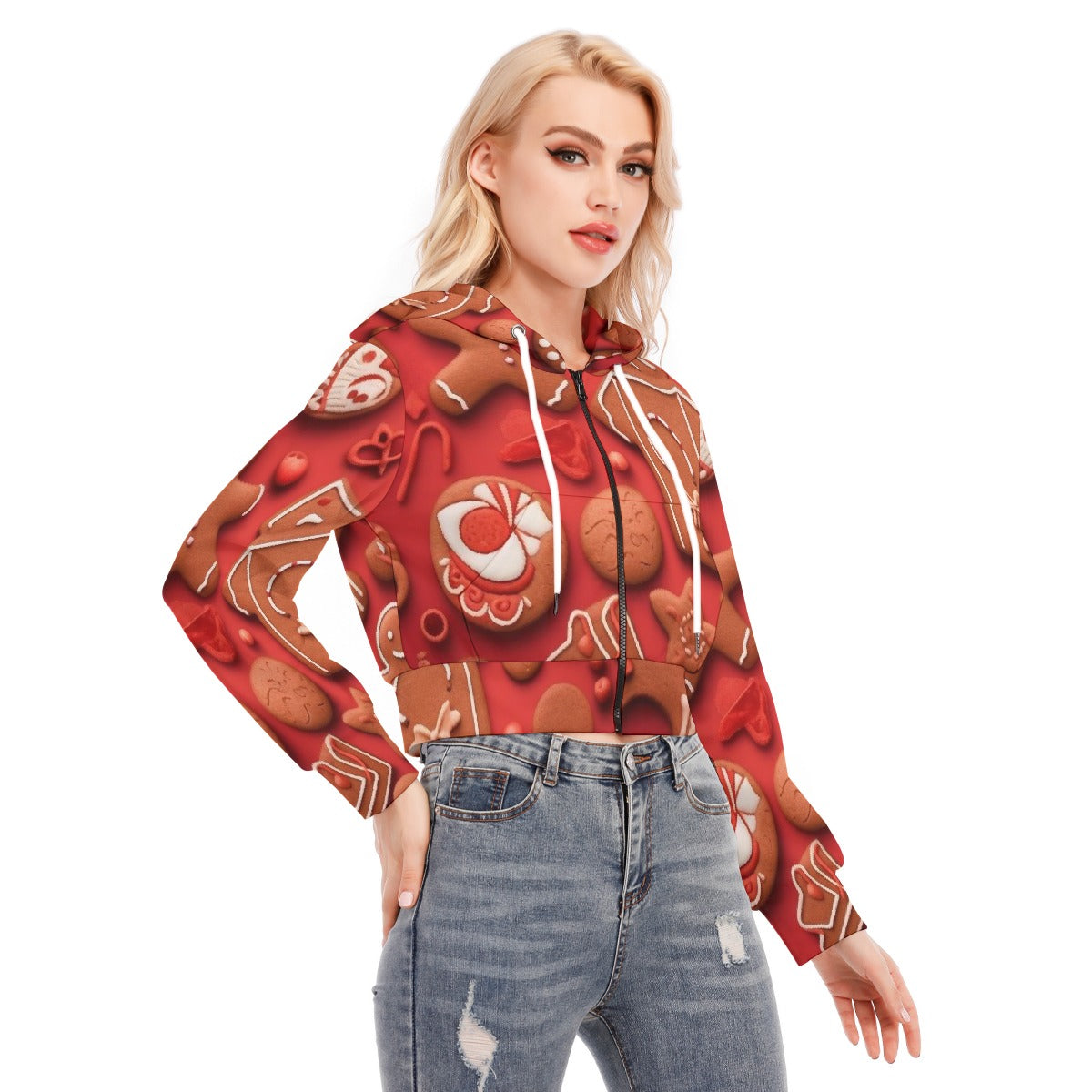 All-Over Print Women's Crop Top Hoodie With Zipper Closure