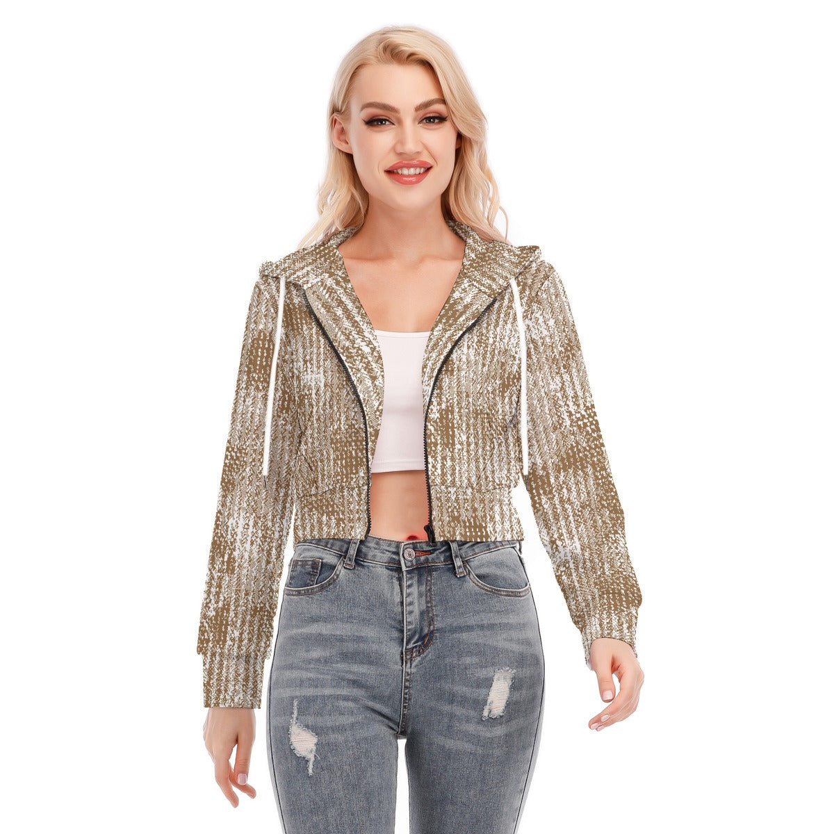 All-Over Print Women's Crop Top Hoodie With Zipper Closure