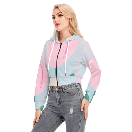 All-Over Print Women's Crop Top Hoodie With Zipper Closure