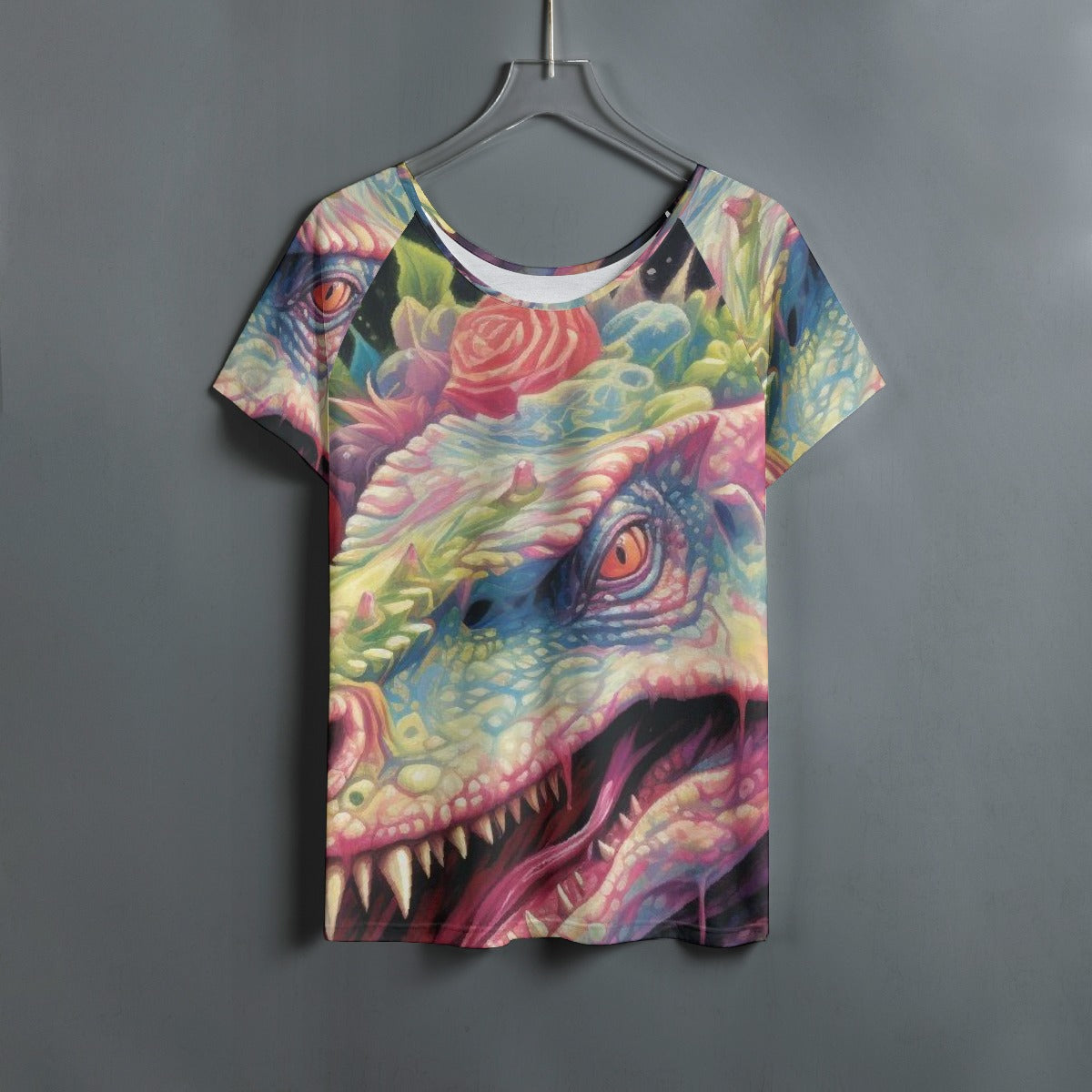 All-Over Print Women's Round Neck T-shirt With Raglan Sleeve
