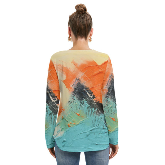 All-Over Print Women's Long Sleeve Neckline Tie Sweatshirt