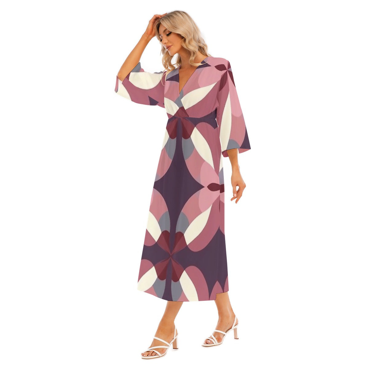 All-Over Print Women's Mid-Sleeve Long Dress