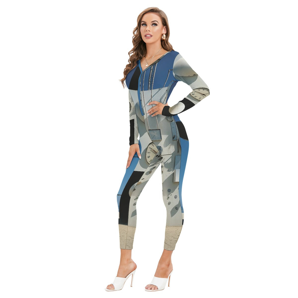 All-Over Print Women's Plunging Neck Jumpsuit