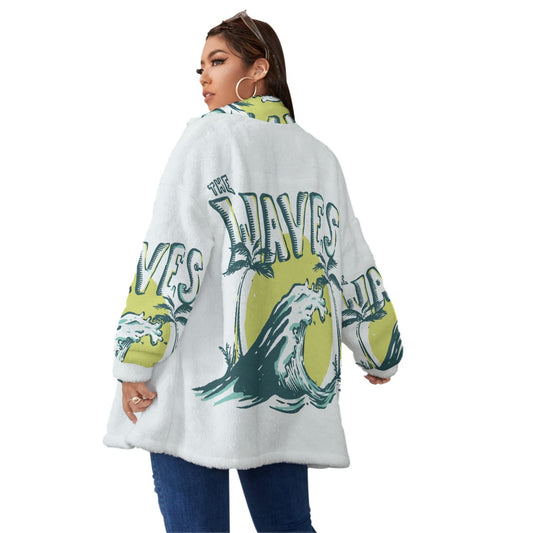 All-Over Print Unisex Borg Fleece Stand-up Collar Coat With Zipper Closure(Plus Size)