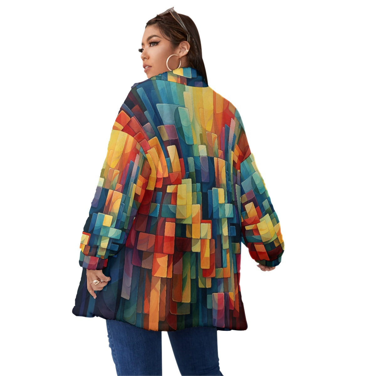 All-Over Print Unisex Borg Fleece Stand-up Collar Coat With Zipper Closure(Plus Size)