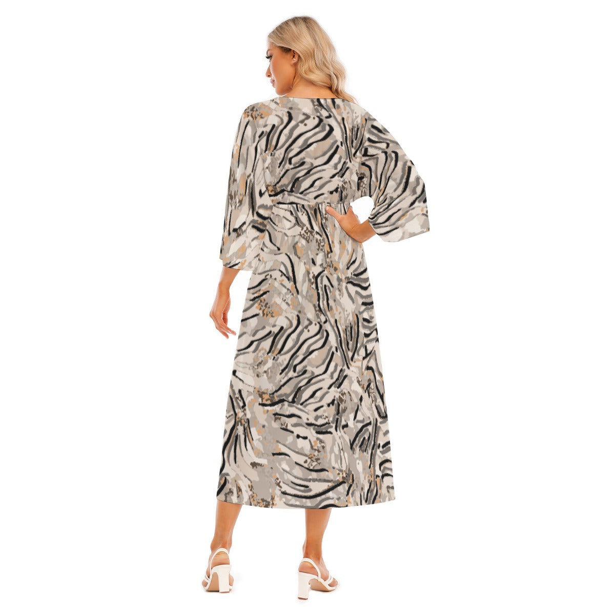 All-Over Print Women's Mid-Sleeve Long Dress