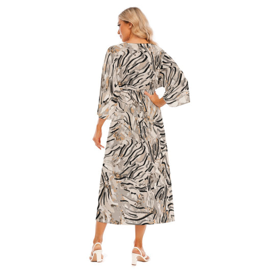 All-Over Print Women's Mid-Sleeve Long Dress