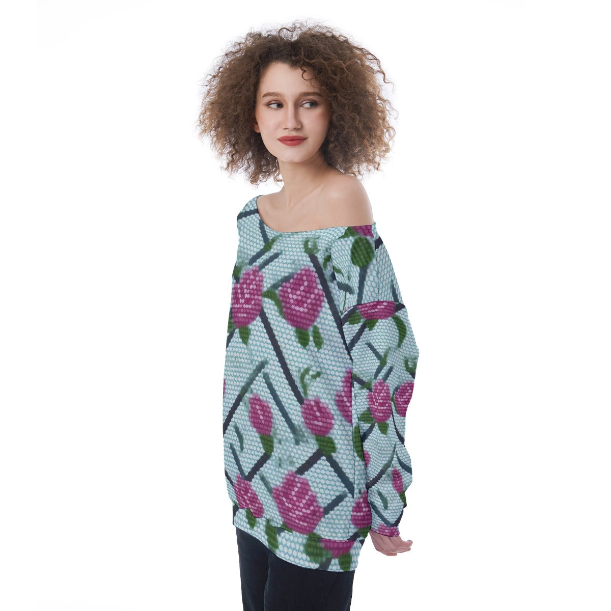 All-Over Print Oversized Women's Off-Shoulder Sweatshirt