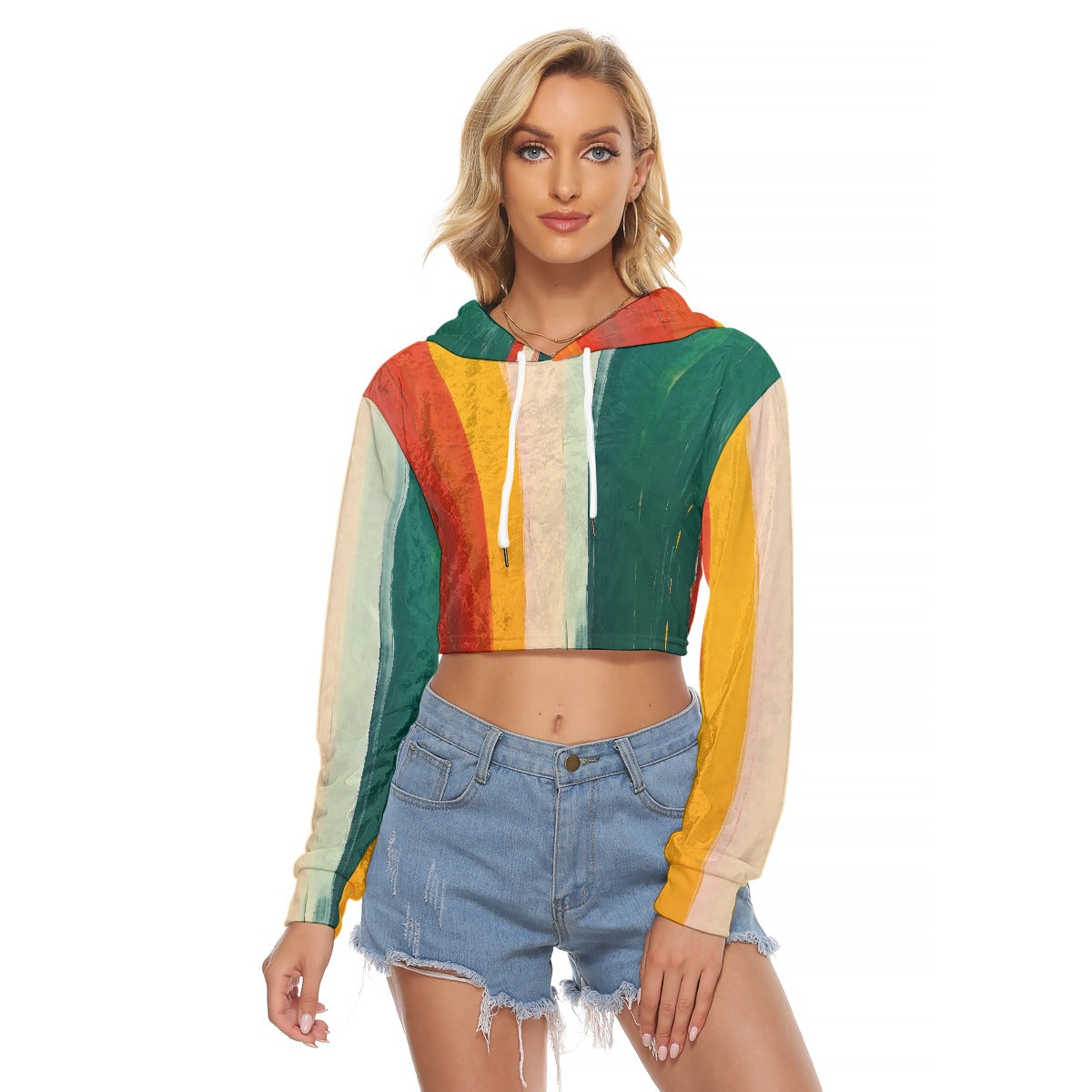 All-Over Print Women's Crop Top Hoodie|Velvet
