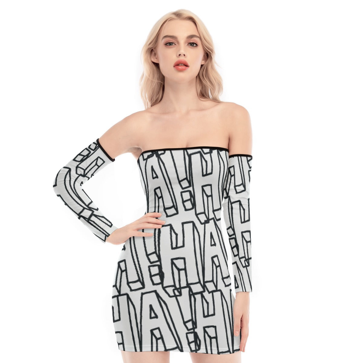 All-Over Print Women's Off-shoulder Back Lace-up Dress