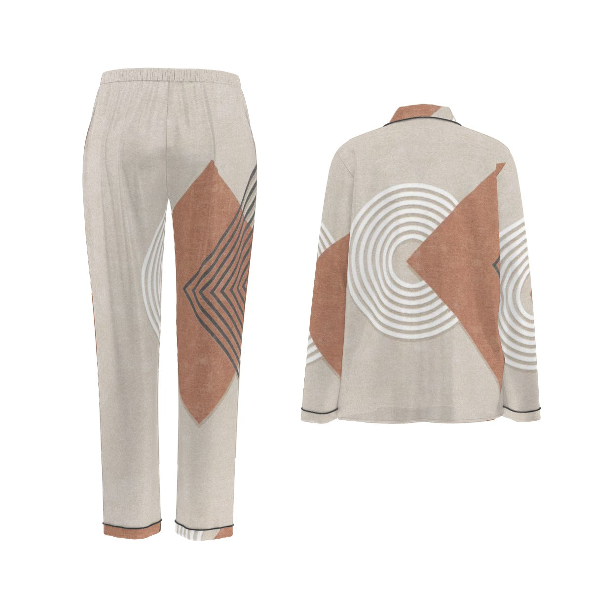 All-Over Print Women's Long Sleeve Pajama Set With Black Contrast Piping