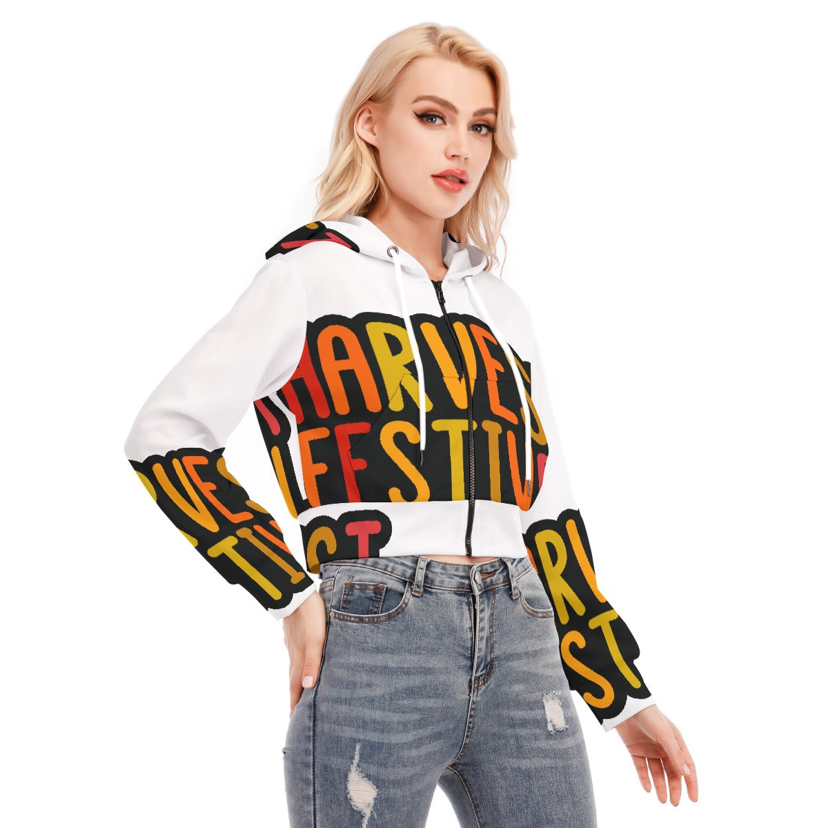 All-Over Print Women's Crop Top Hoodie With Zipper Closure