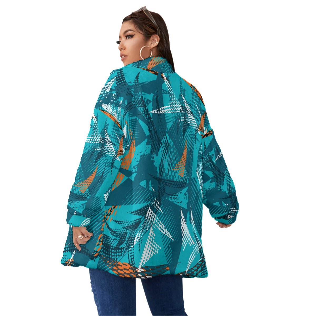 All-Over Print Unisex Borg Fleece Stand-up Collar Coat With Zipper Closure(Plus Size)