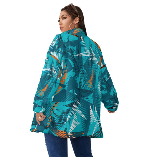 All-Over Print Unisex Borg Fleece Stand-up Collar Coat With Zipper Closure(Plus Size)