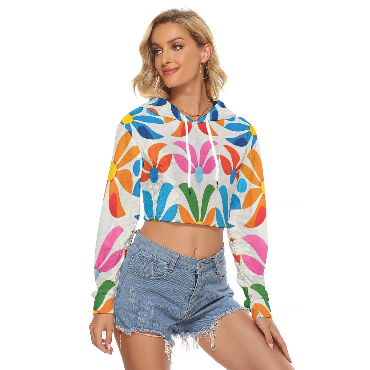 All-Over Print Women's Crop Top Hoodie|Velvet