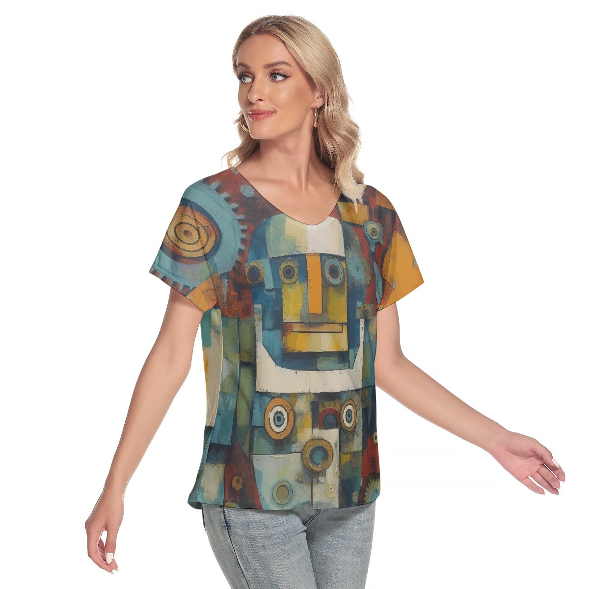 All-Over Print Women's Loose V-neck Short Sleeve T-shirt