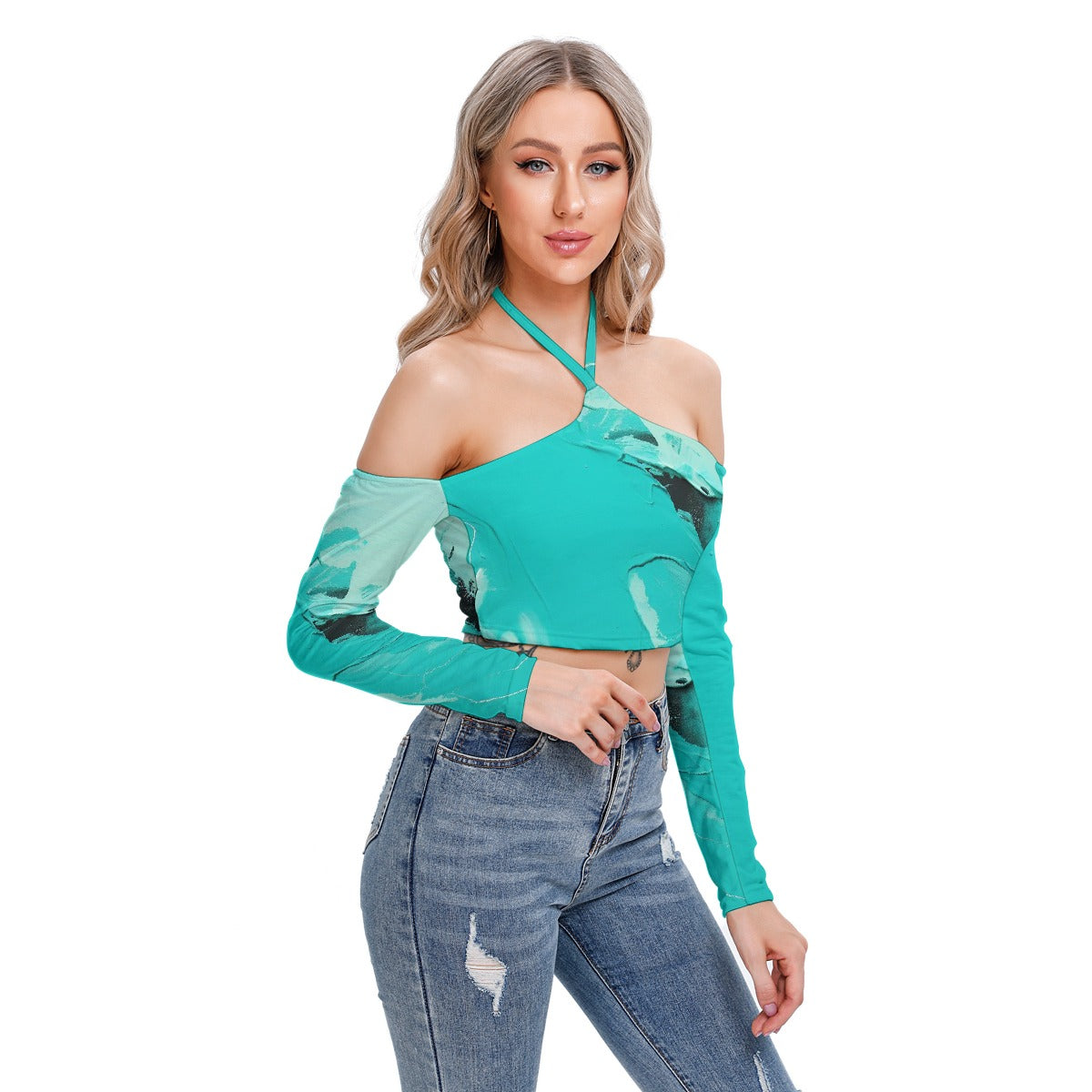 All-Over Print Women's Halter Lace-up Top