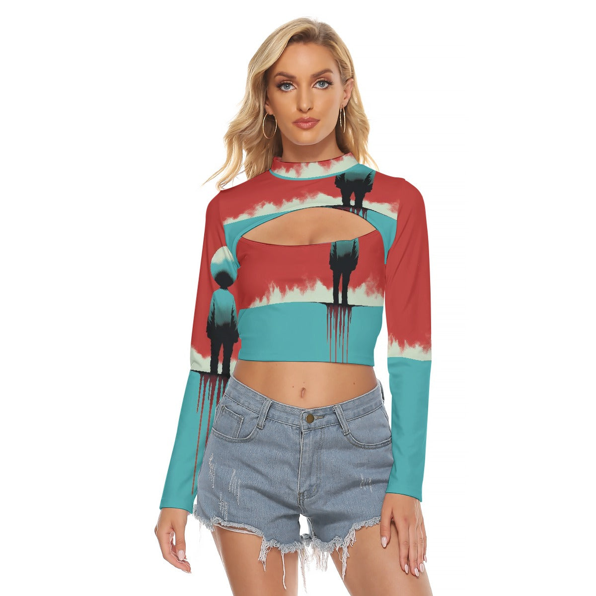 All-Over Print Women's Hollow Chest Keyhole Tight Crop Top