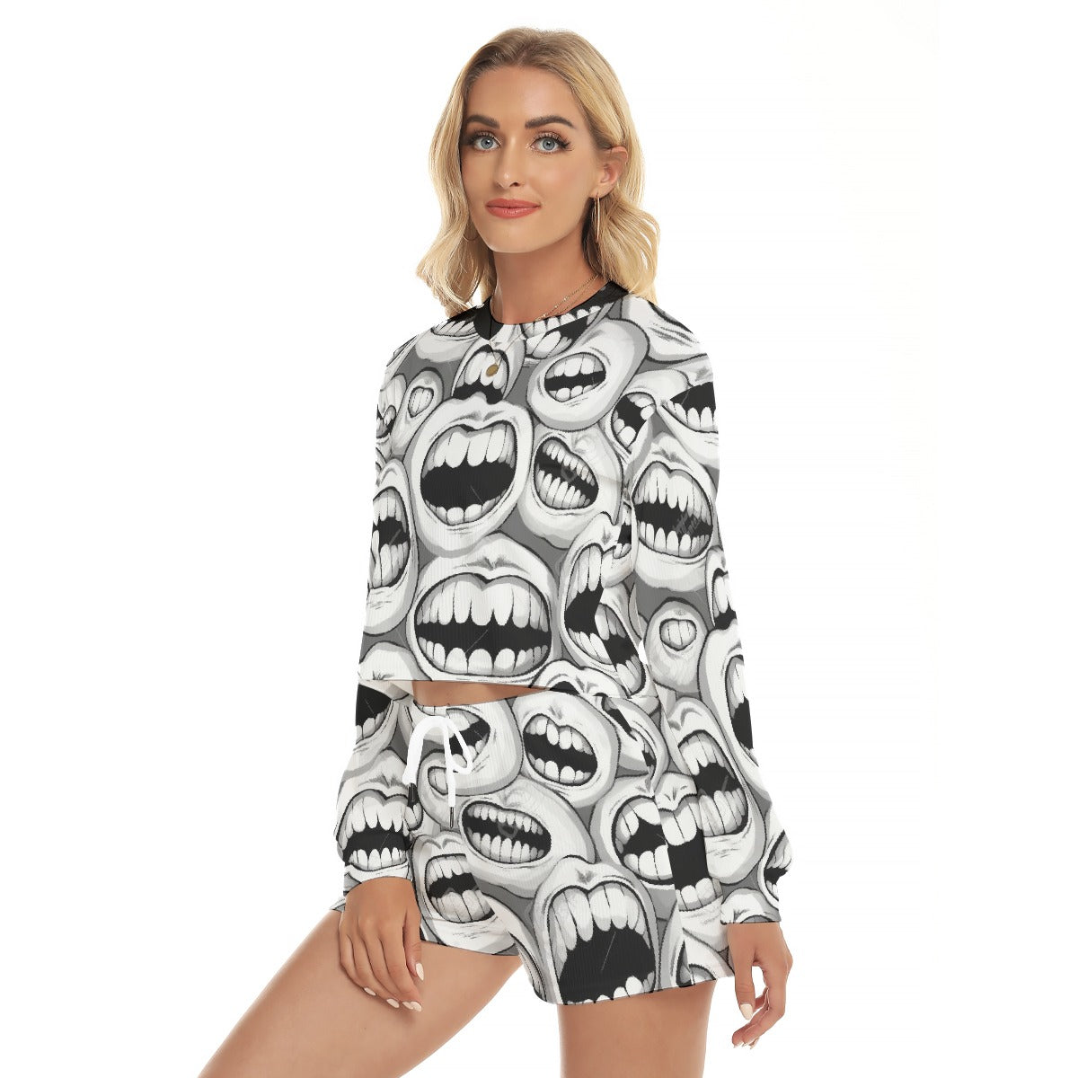 All-Over Print Women's Short Sweatshirt And Pants Suit