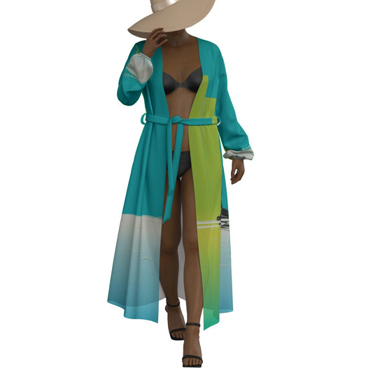 All-Over Print Women's Lace-up Chiffon Robe