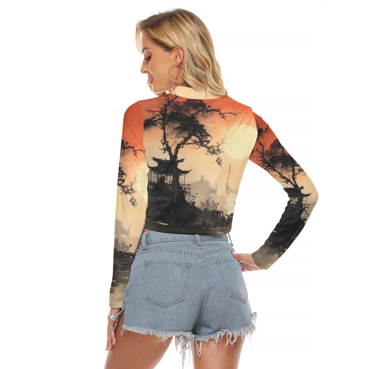 All-Over Print Women's Hollow Chest Keyhole Tight Crop Top