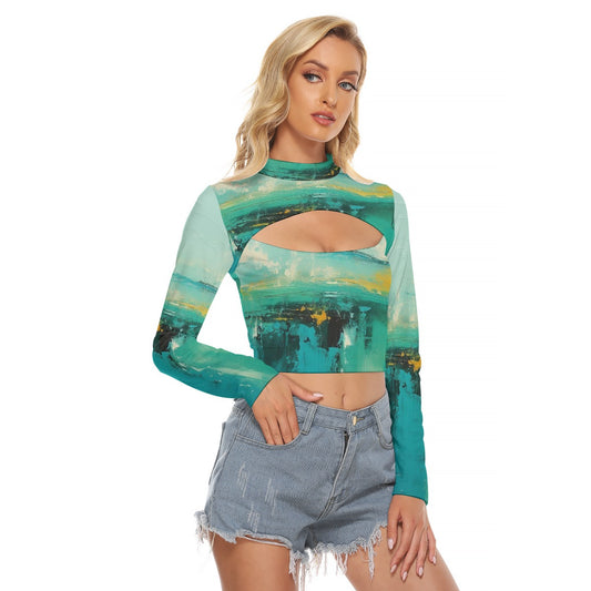 All-Over Print Women's Hollow Chest Keyhole Tight Crop Top