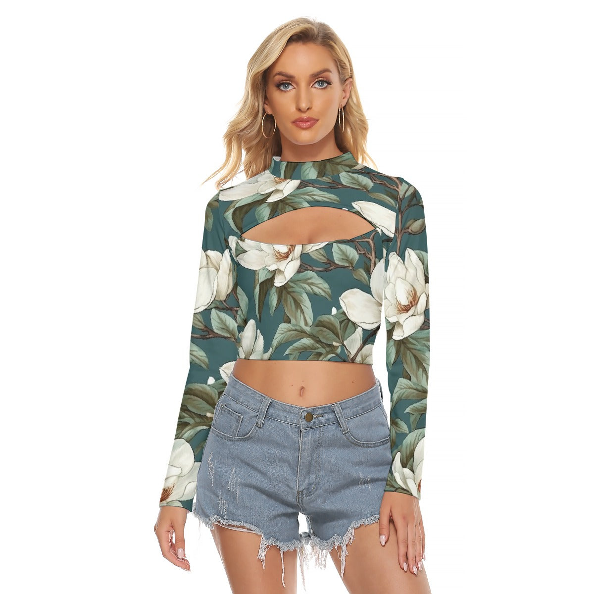 All-Over Print Women's Hollow Chest Keyhole Tight Crop Top