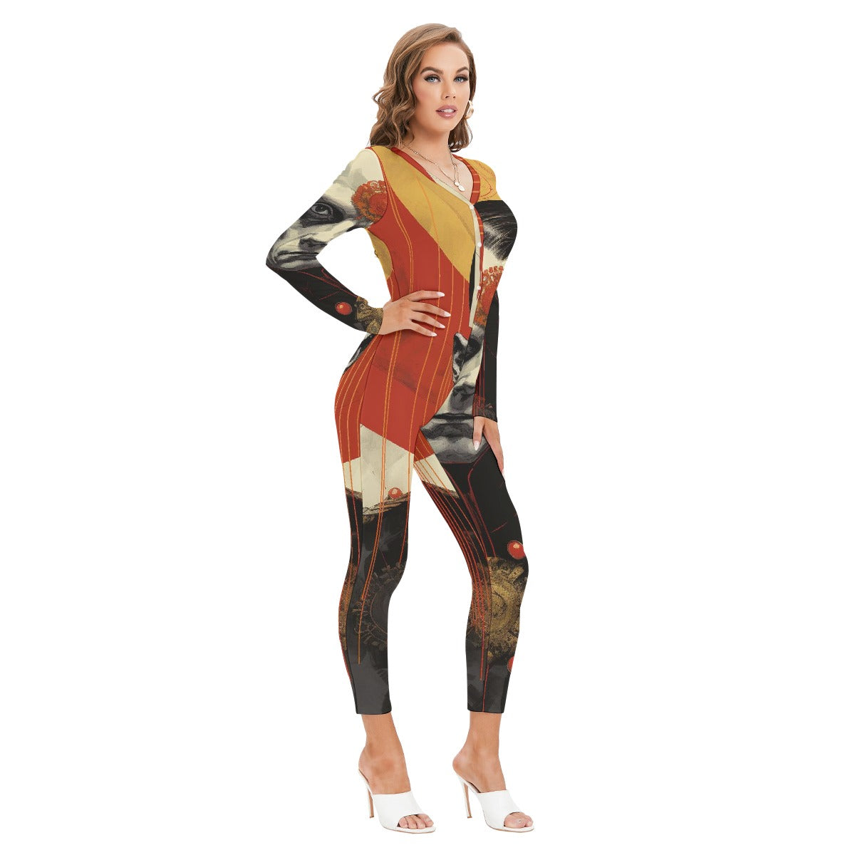 All-Over Print Women's Plunging Neck Jumpsuit