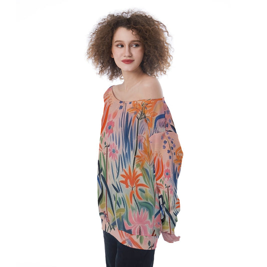 All-Over Print Oversized Women's Off-Shoulder Sweatshirt