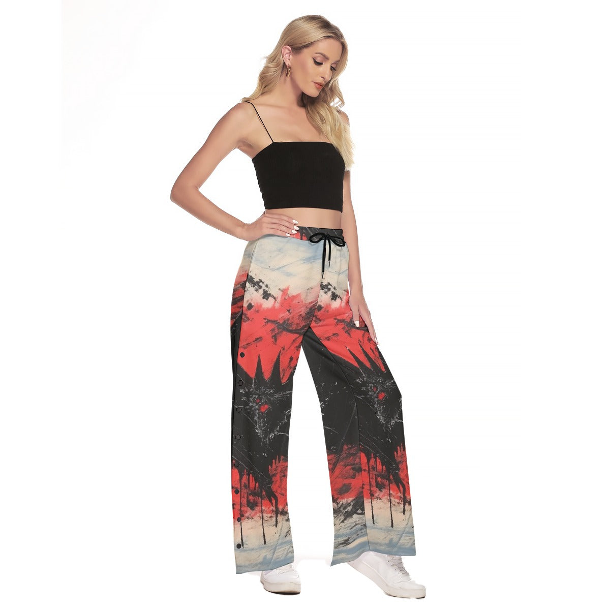 All-Over Print Women's Side Slit Snap Button Trousers