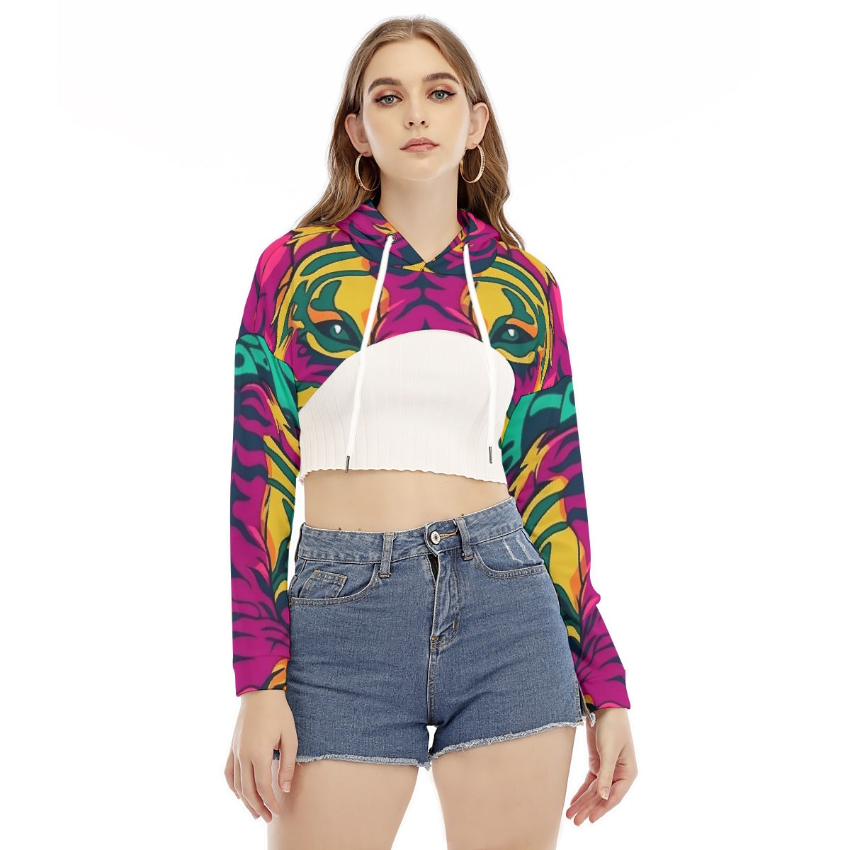 All-Over Print Women's Smock Short Hoodie With Long Sleeve