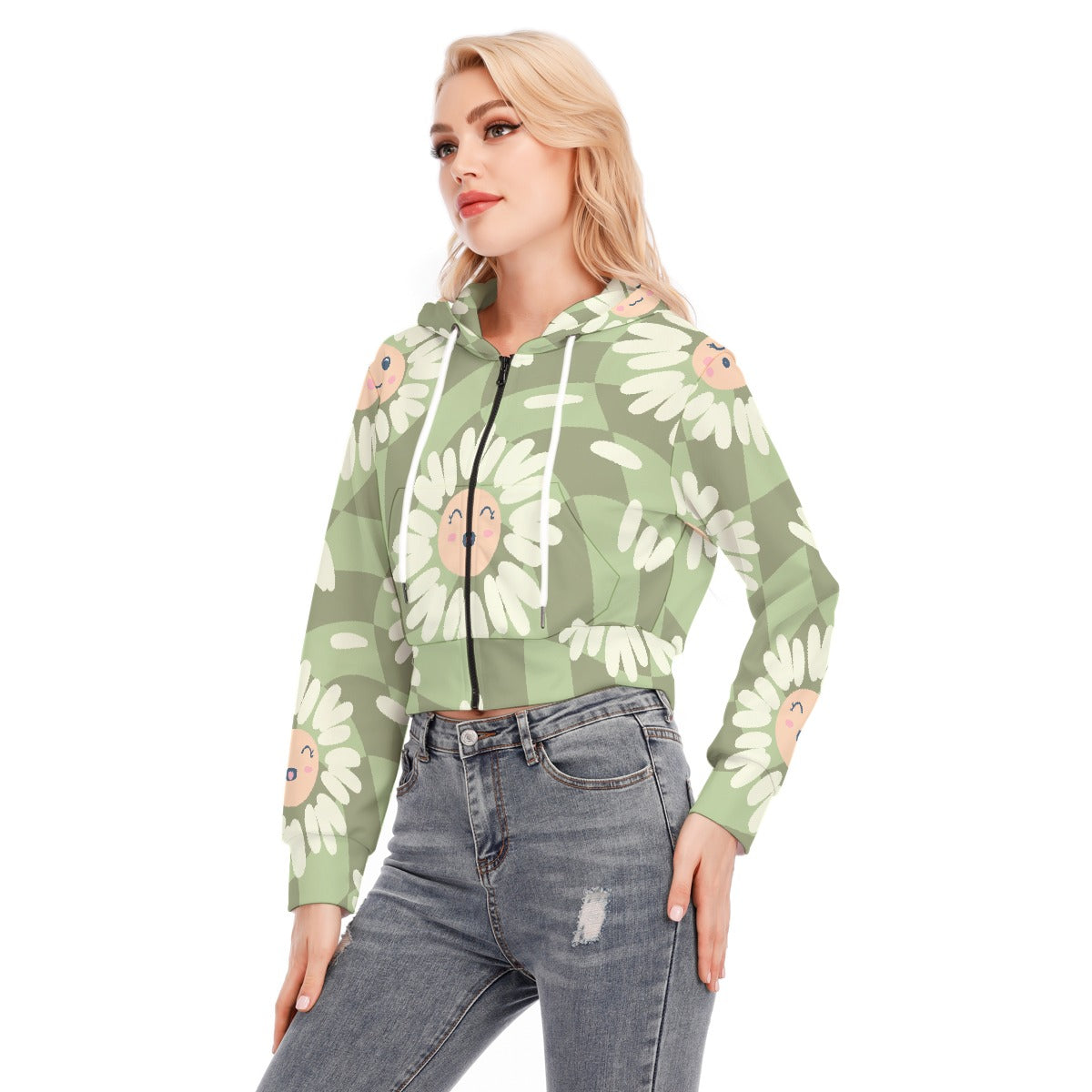 All-Over Print Women's Crop Top Hoodie With Zipper Closure