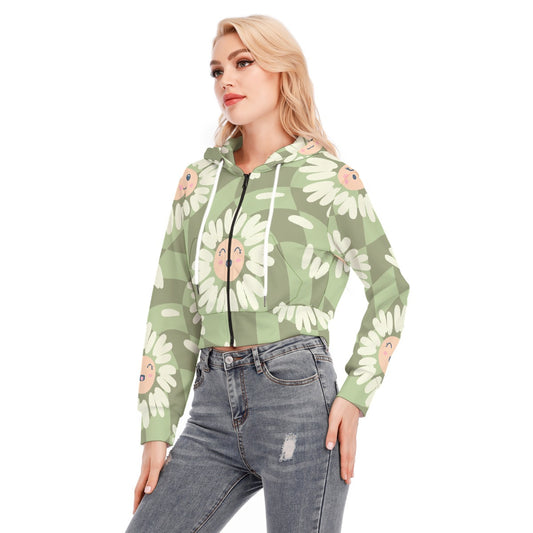 All-Over Print Women's Crop Top Hoodie With Zipper Closure