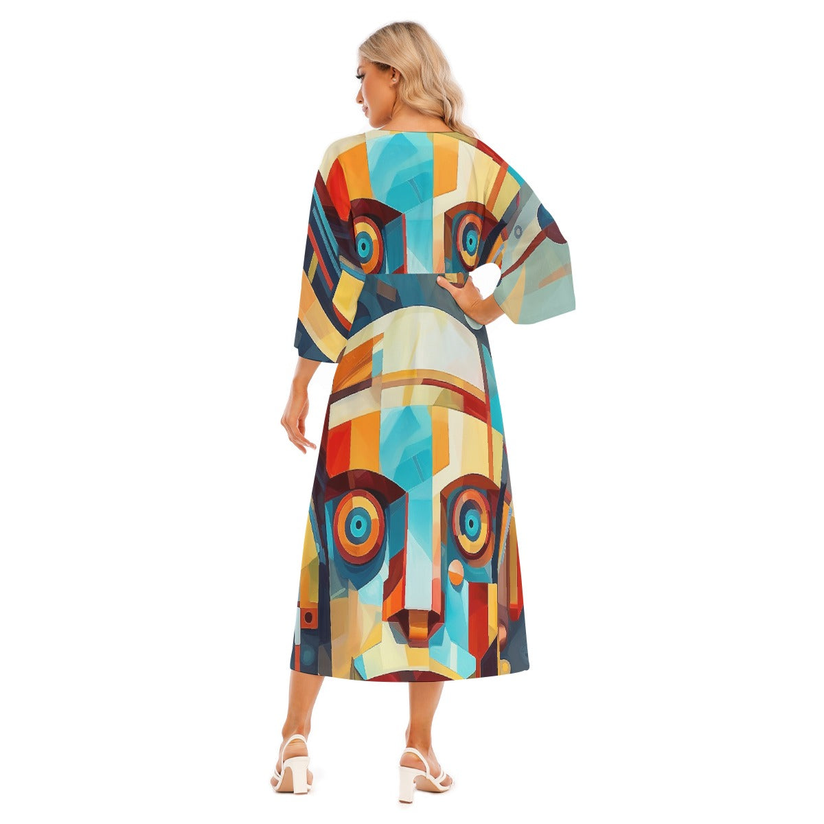 All-Over Print Women's Mid-Sleeve Long Dress
