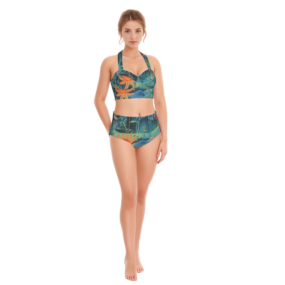 All-Over Print Women's Swimsuit Set With Halter
