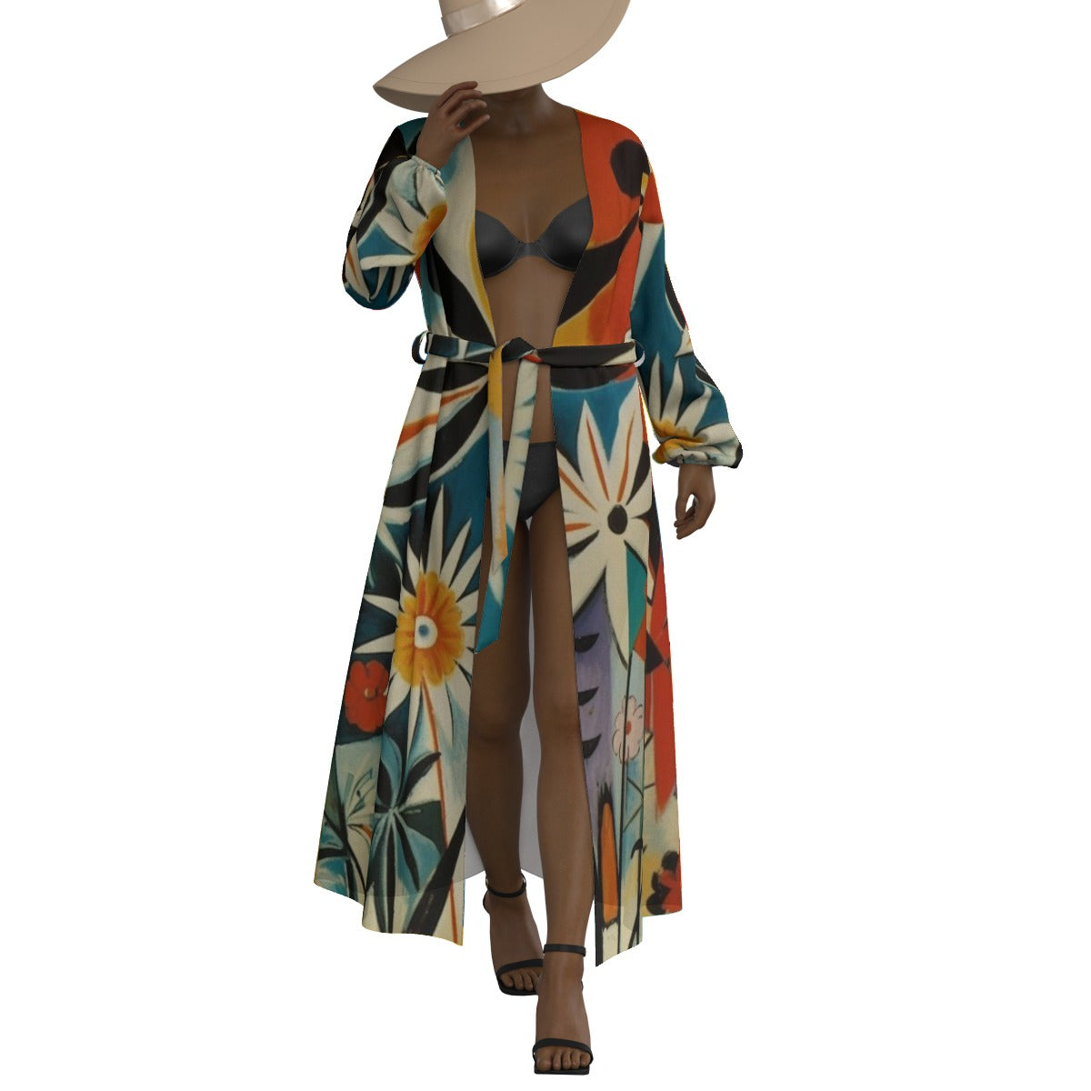 All-Over Print Women's Lace-up Chiffon Robe