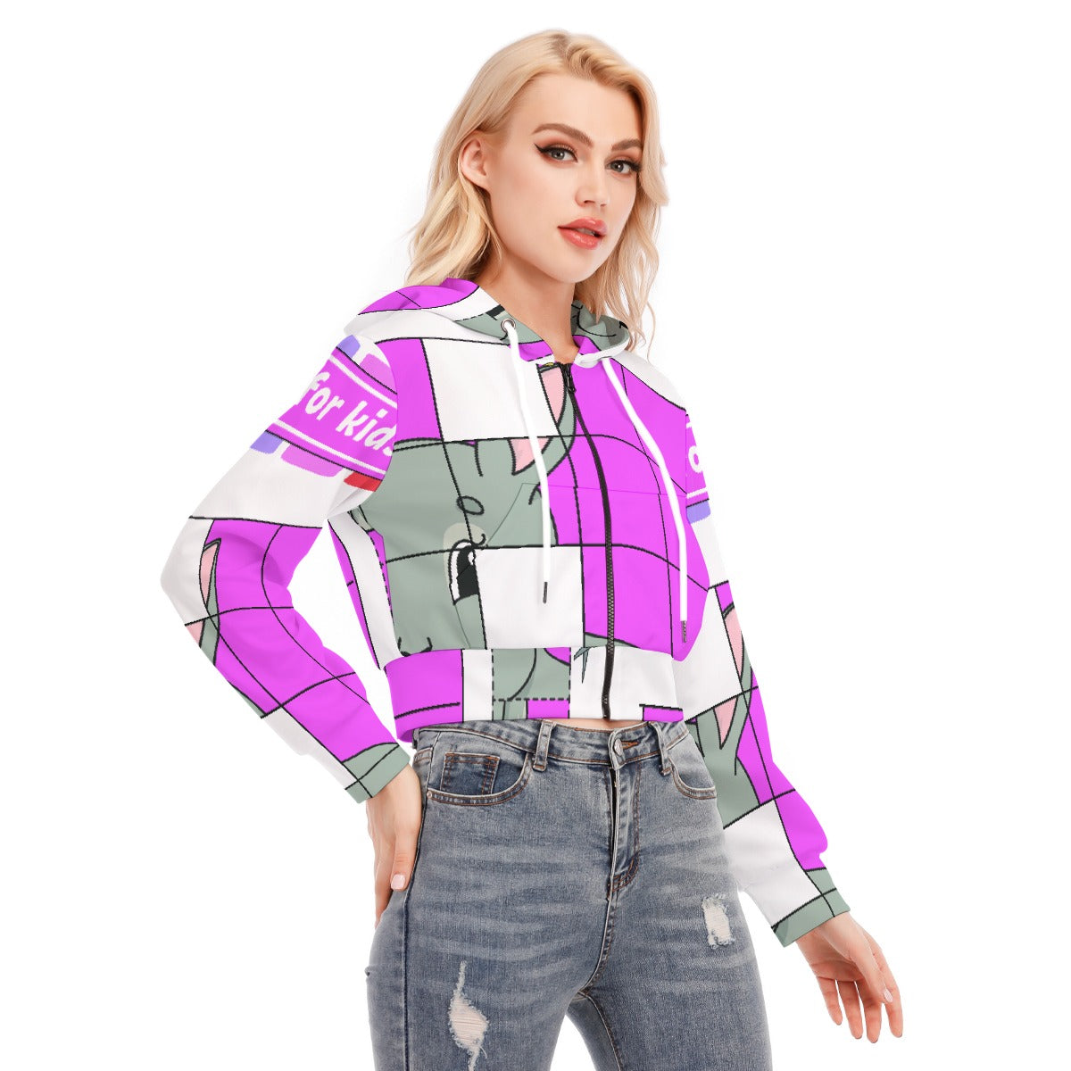 All-Over Print Women's Crop Top Hoodie With Zipper Closure