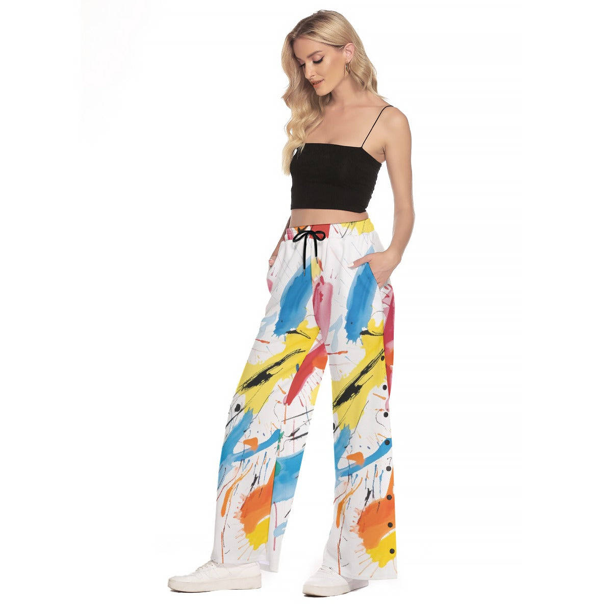 All-Over Print Women's Side Slit Snap Button Trousers