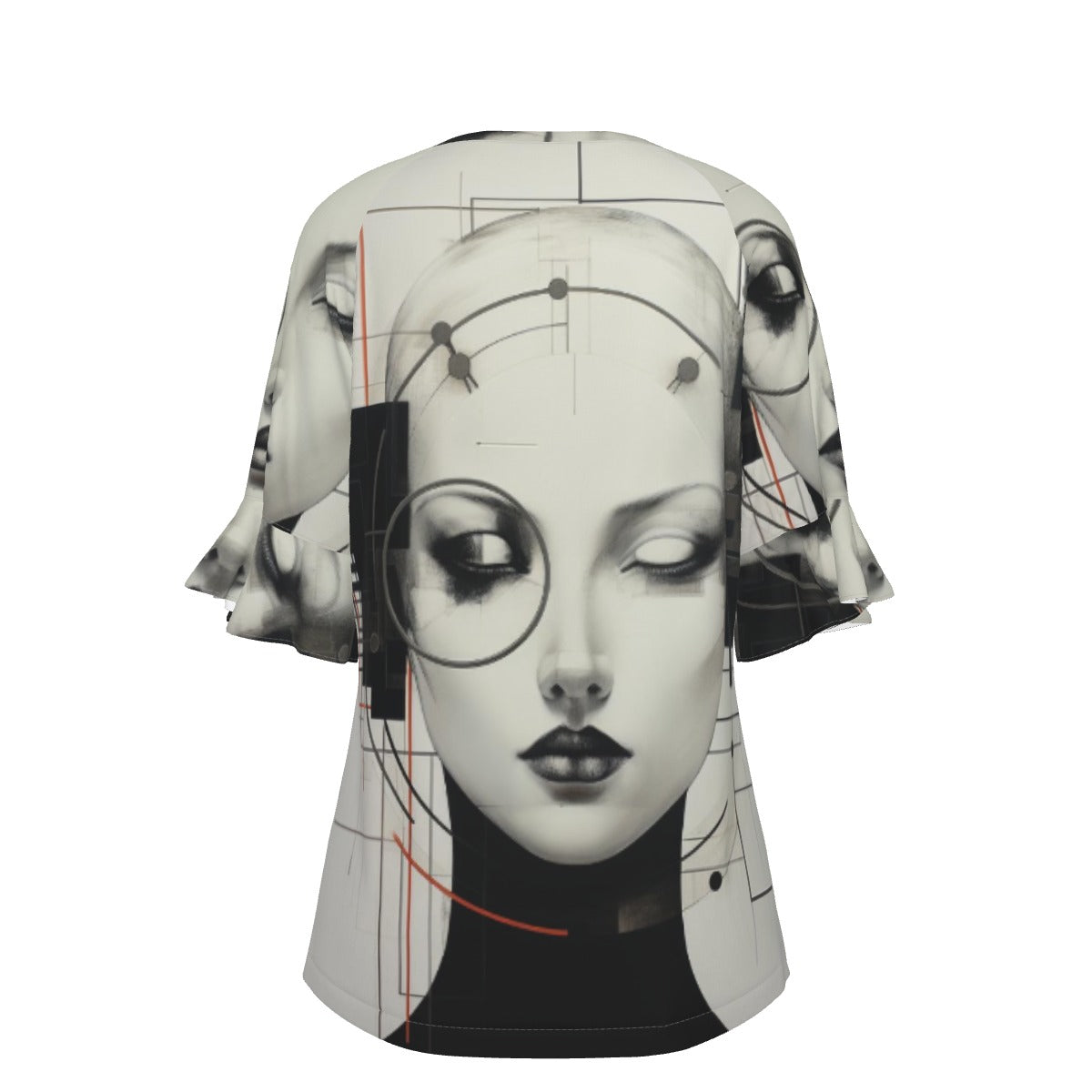 All-Over Print V-neck Women's T-shirt With Bell Sleeve