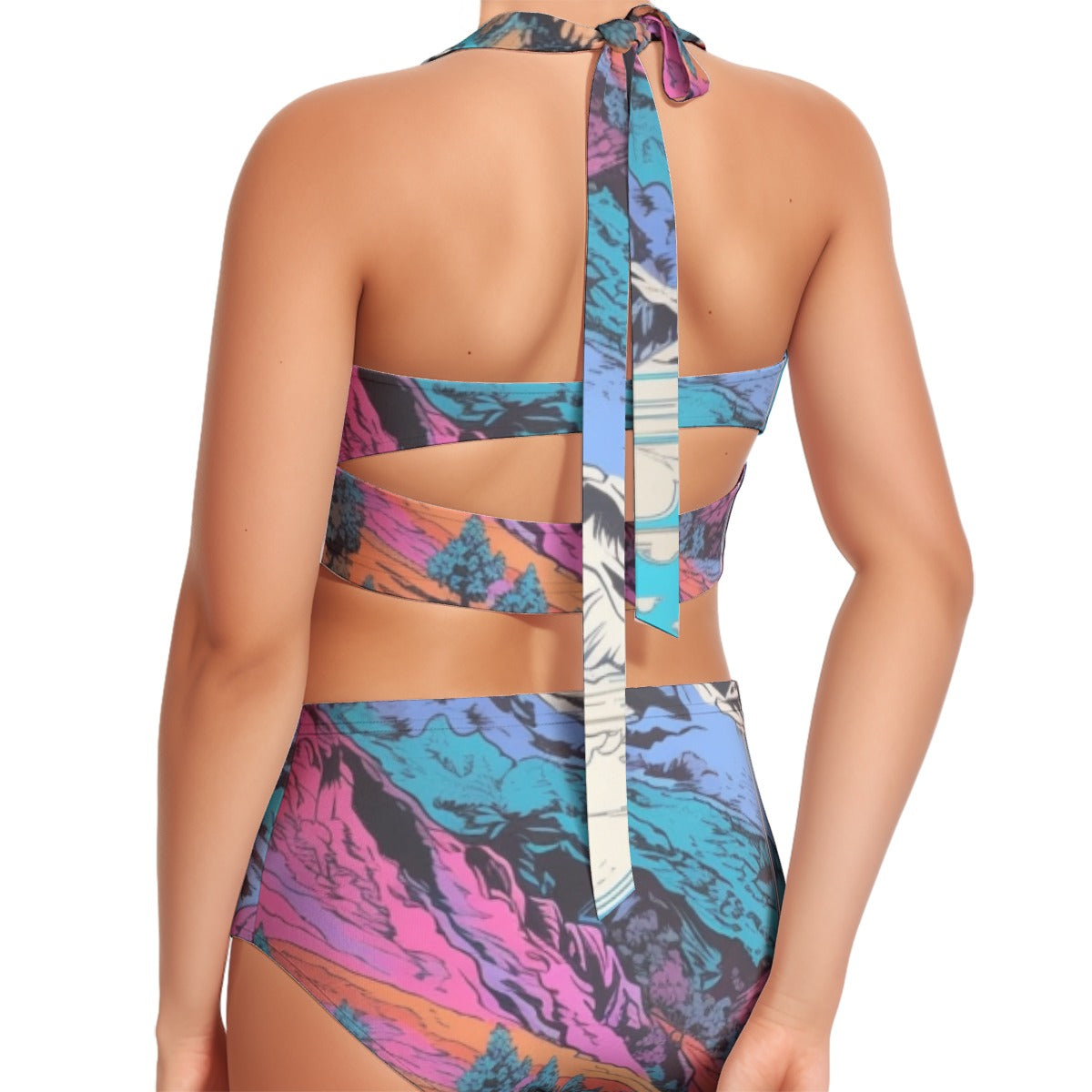 All-Over Print Women's Swimsuit Set With Halter