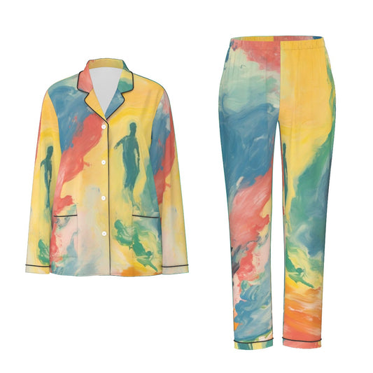 All-Over Print Women's Long Sleeve Pajama Set With Black Contrast Piping