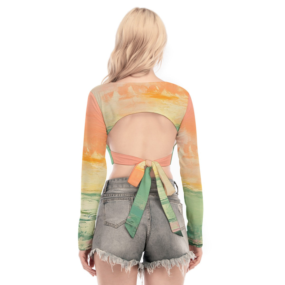 All-Over Print Women's Back Hollow T-shirt With Strap