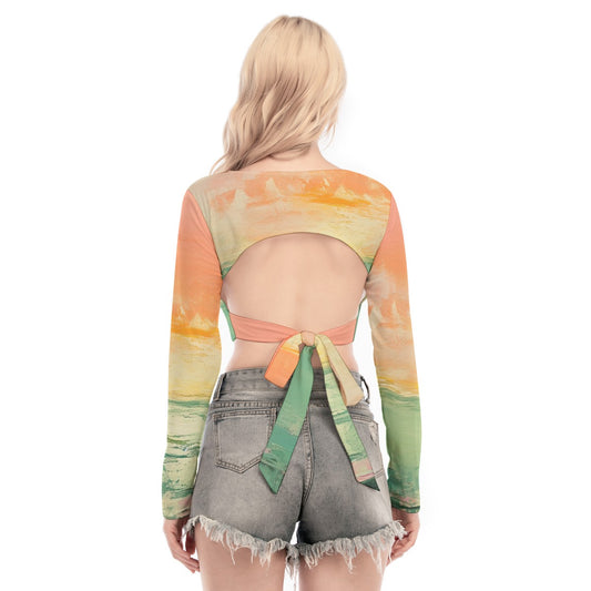 All-Over Print Women's Back Hollow T-shirt With Strap