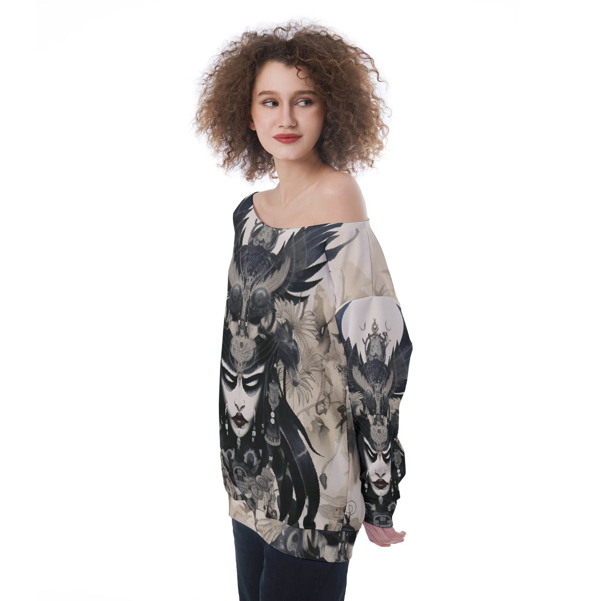 All-Over Print Oversized Women's Off-Shoulder Sweatshirt