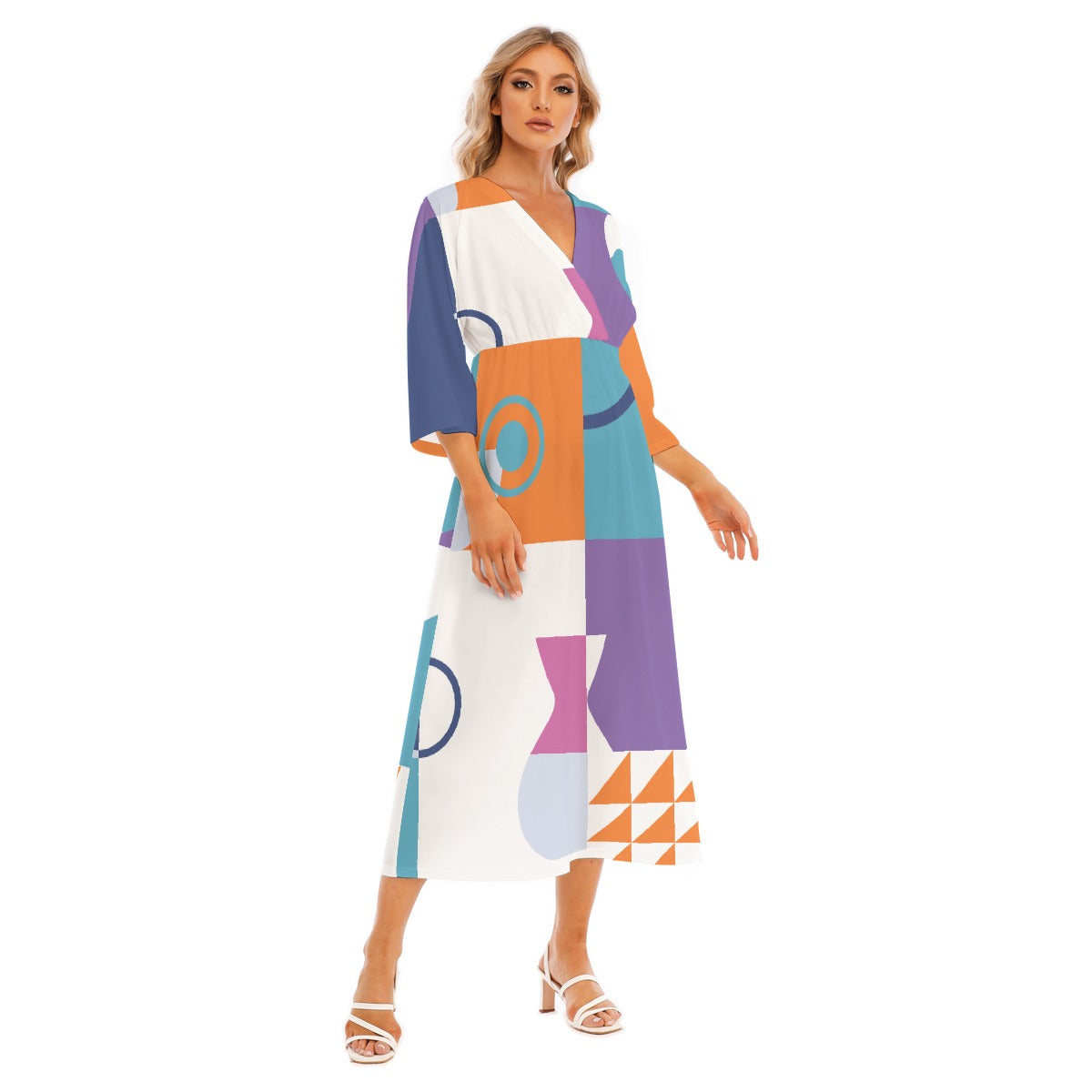 All-Over Print Women's Mid-Sleeve Long Dress