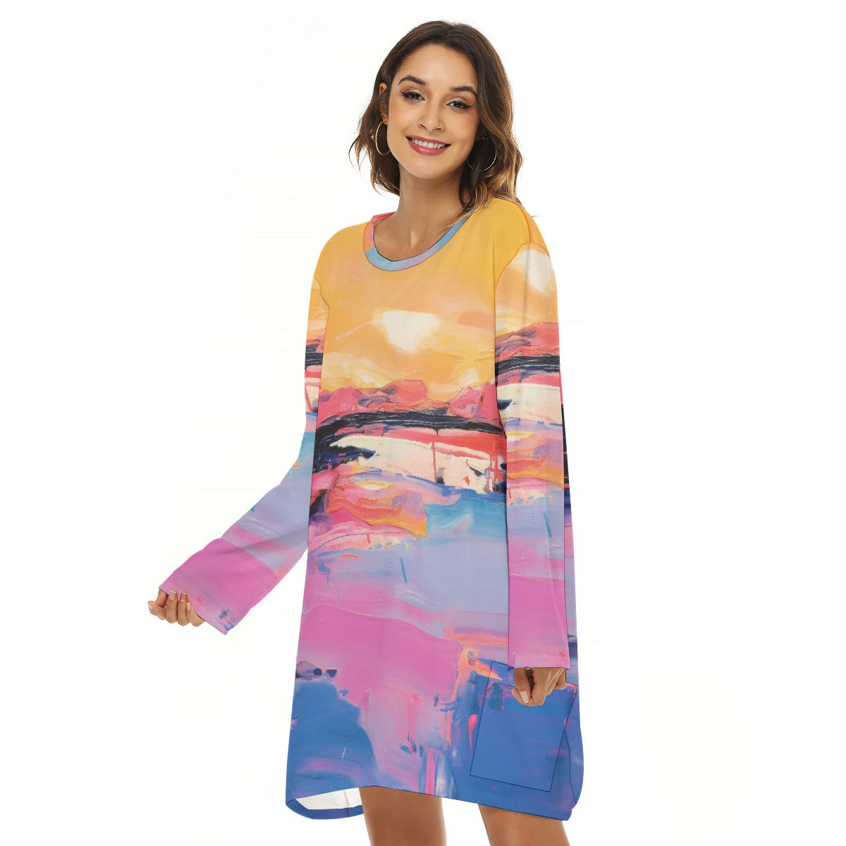 All-Over Print  Women's Loose Crew Neck Dress
